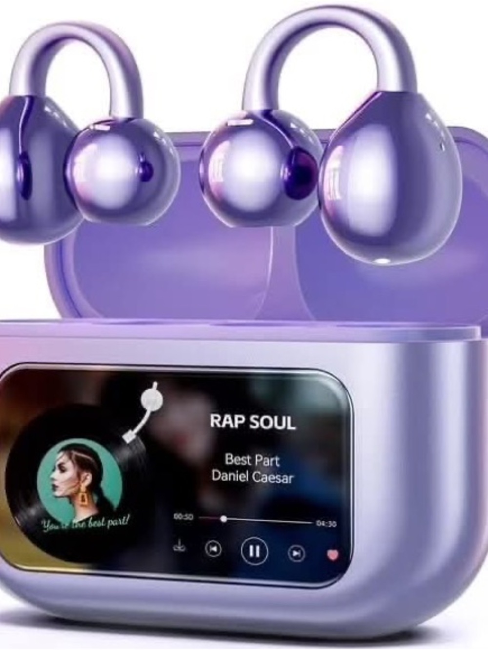 Purple True Wireless Earbuds with Display - Brand